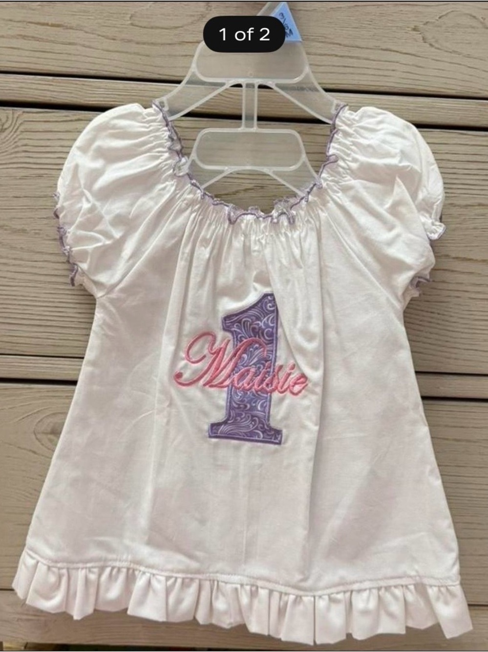 Maisie White & Lavender Girls' first birthday Embroidered Top